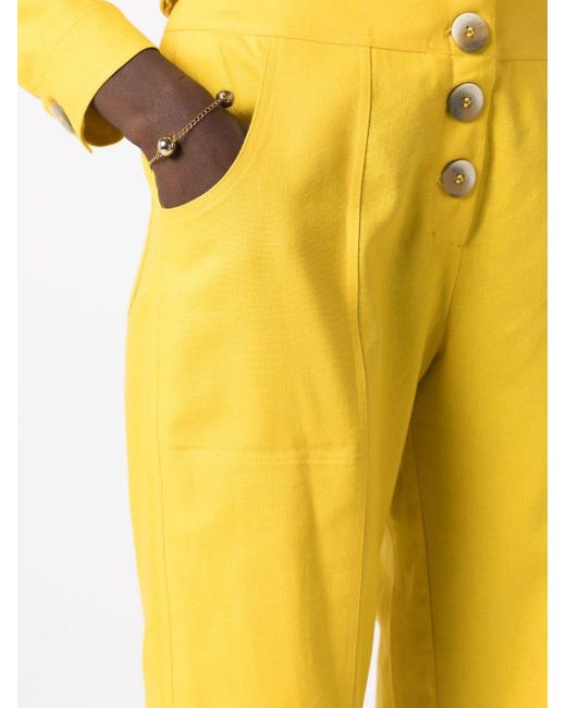 Olympiah Yellow Cropped Button-front Trousers