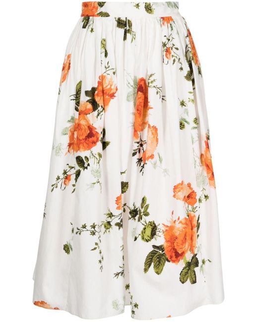 Falda de popelina con estampado floral Erdem de color White