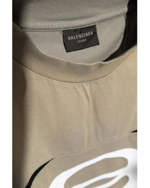 Balenciaga Gray Logo-Print Cotton T-Shirt for men