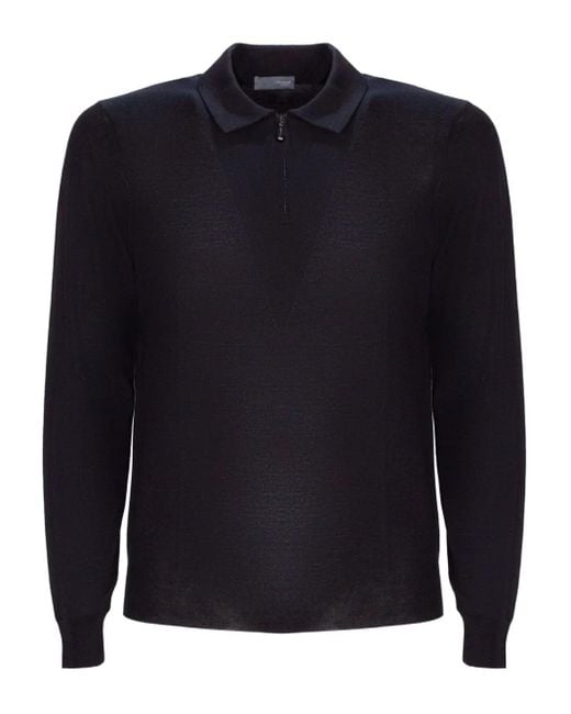 Drumohr Blue Zipped Merino-Wool Polo Shirt for men