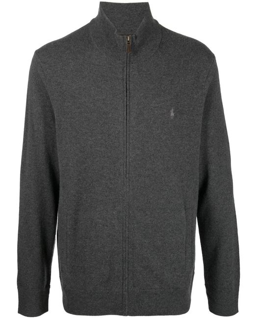Polo Ralph Lauren Gray Embroidered-Logo Zip-Up Cardigan for men