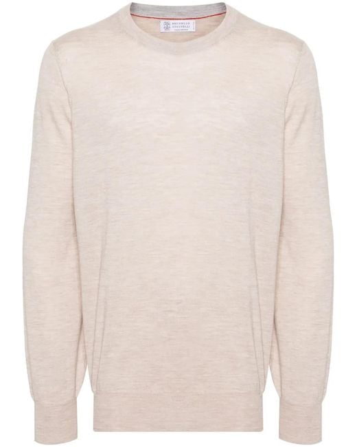Brunello Cucinelli White Crew-Neck Mélange-Effect Jumper for men