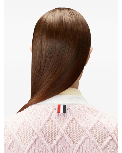 Thom Browne Pink Argyle-Knit Short-Sleeves Cardigan