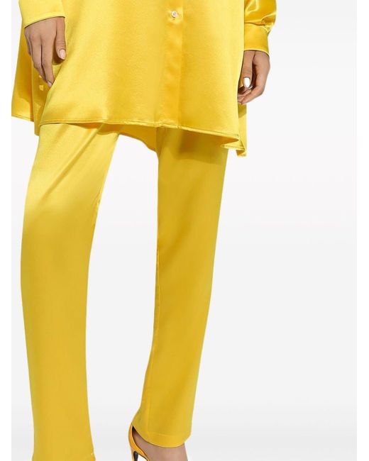 Dolce & Gabbana Yellow Straight-leg Silk Trousers