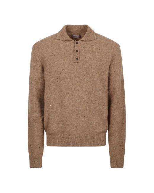 Herno Brown Resort Flecked-Knit Polo Sweater for men