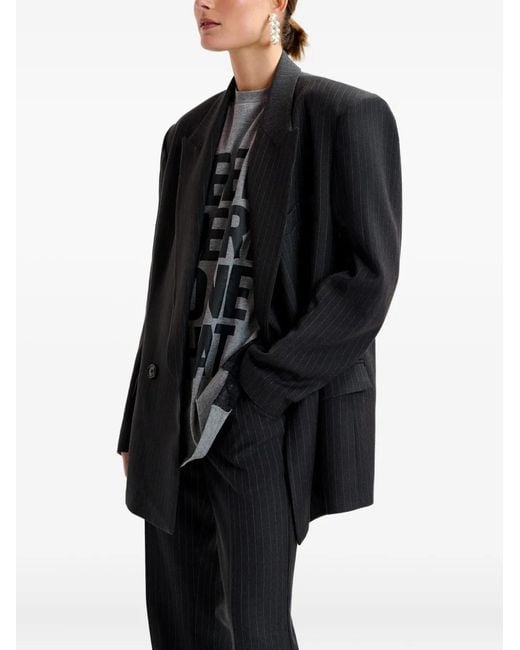 Essentiel Antwerp Black Pinstripe Double-Breasted Blazer