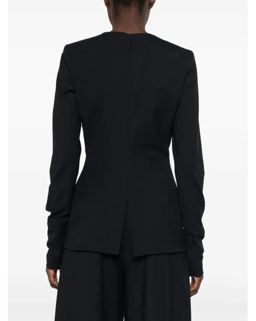 Thelatest Black Long-Sleeve Rear-Slit Blouse