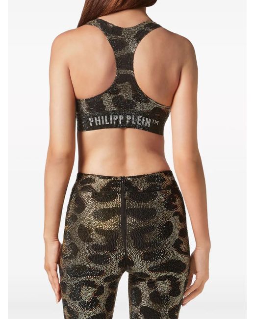 Philipp Plein Black Leopard-Print Cropped Top