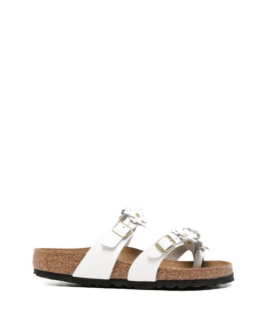 Birkenstock White Mayari Floral Buckle Sandals