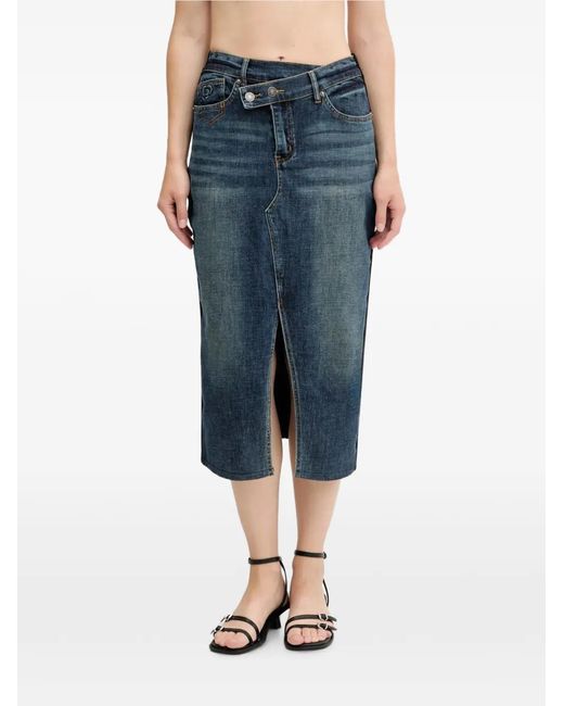 Desigual Blue Twisted Panelled Midi Denim Skirt