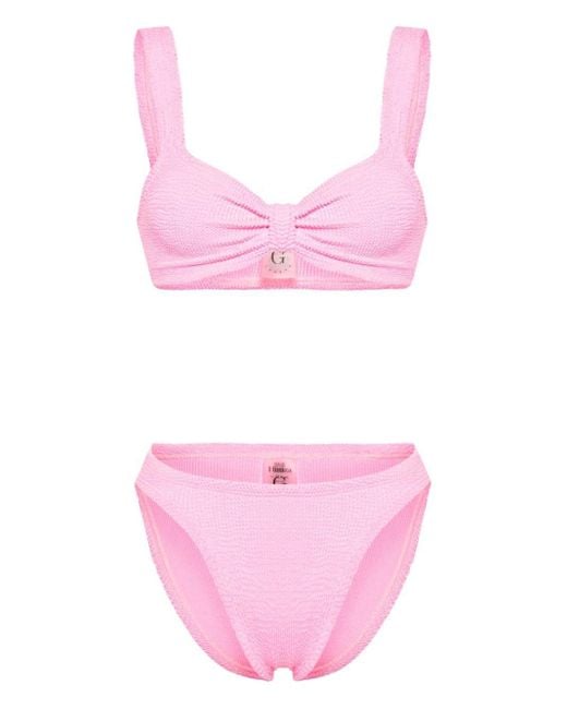 Hunza G Pink Bonnie Shirred Bikini