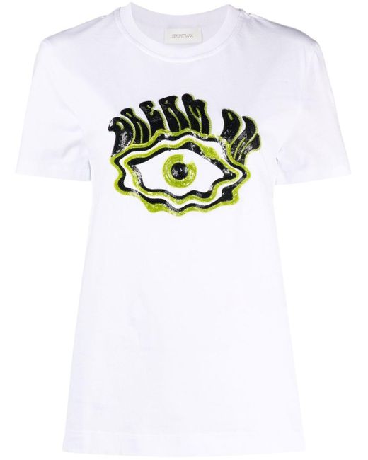 Sportmax White T-Shirt mit Perlen