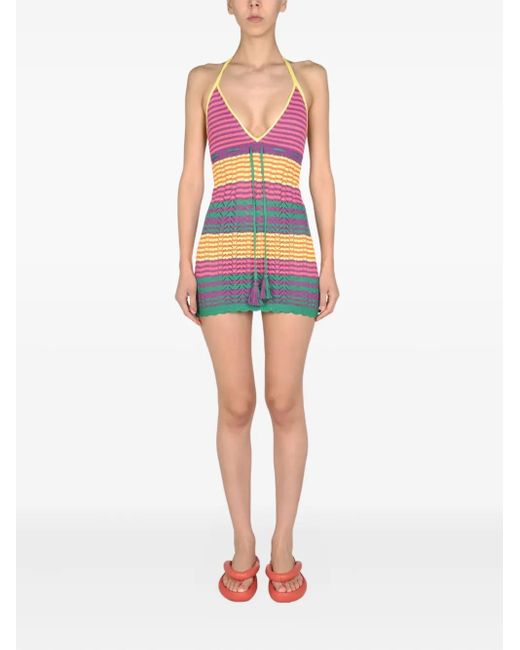 Gallo Pink Striped Tassel-Detail Mini Dress