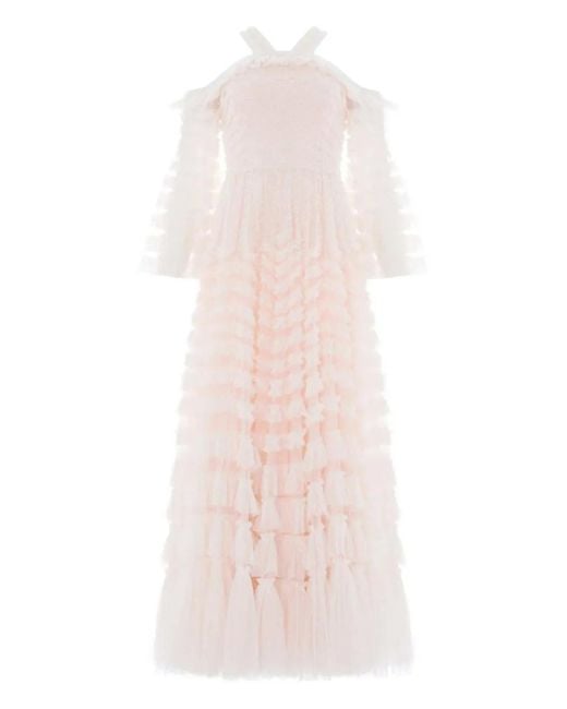 Needle & Thread Pink Ruffled-Panel Maxi Dress
