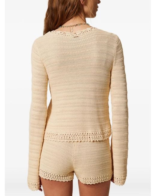 Twinset Natural Jumper With Crochet Detail And Ties
