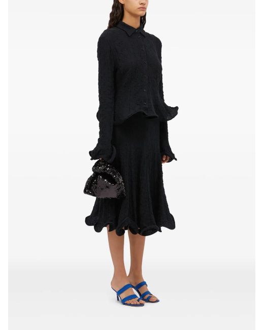 MSGM Black Crinkle-Effect Skirt