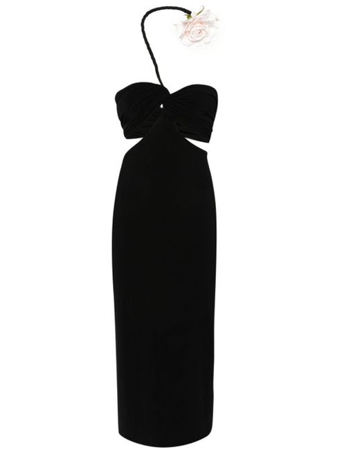 Magda Butrym Black Rose-detail Asymmetric Midi Dress