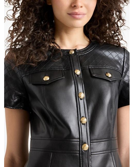 Cinq À Sept Black Layla Quilted Buttoned Mini Dress