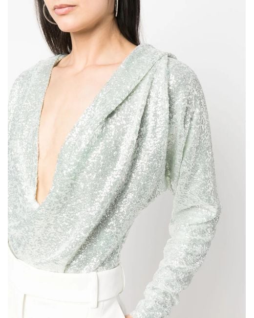 Genny White Sequin-Embellished Long-Sleeve Bodysuit