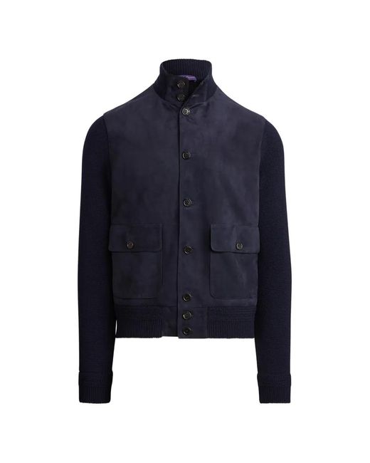 Ralph Lauren Blue Knitted Jacket With Suede Panelling for men