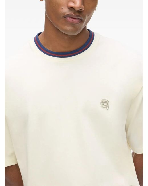 Karl Lagerfeld White Striped Neck Ikon Relaxed T-Shirt for men