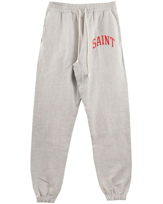SAINT Mxxxxxx White Logo-print Cotton Track Pants for men