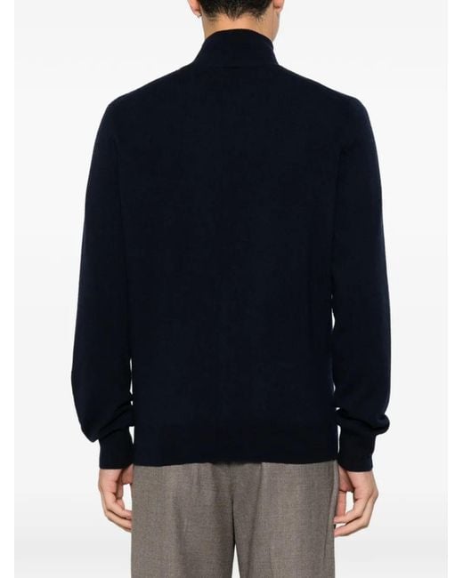 Soft Goat Blue Zip-Up High-Neck Cardigan for men