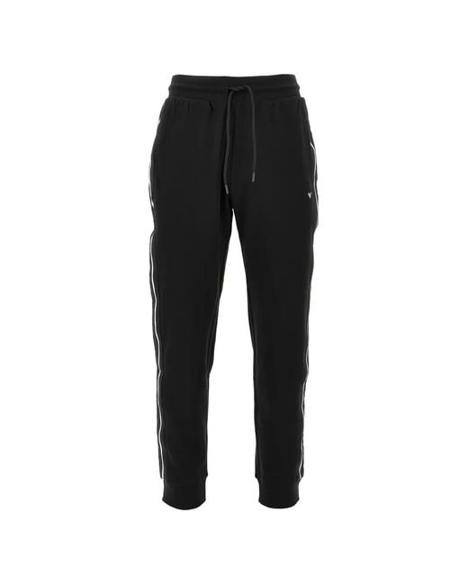 EA7 Black Logo-Print Side-Stripe Track Pants for men