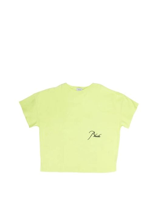 Rhude Yellow Logo-Print Reverse T-Shirt for men