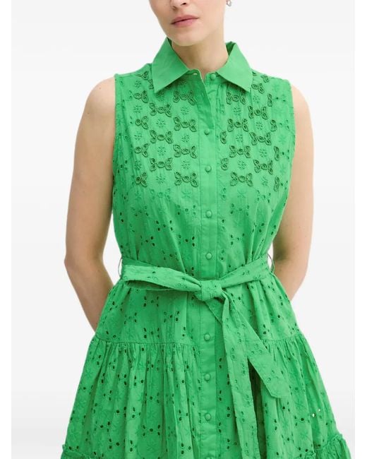Lola Casademunt Green Swiss-Embroidery Tiered Mini Dress