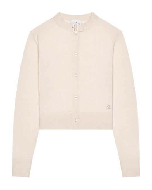 Courreges White Buckle-Detail Button Cardigan