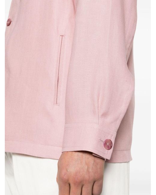 Tagliatore Pink Button-down Linen Shirt Jacket for men