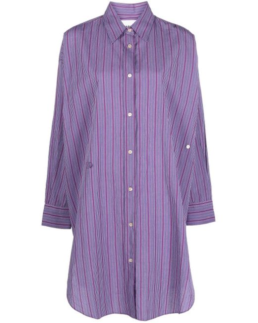MARANT ETOILE Purple Seen Striped Cotton Shirtdress