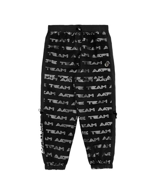 Aape By A Bathing Ape Black Moonface-Patch Monogram Track Pants for men