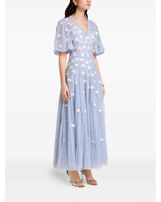 Needle & Thread Blue Floral-Embroidered Midi Dress
