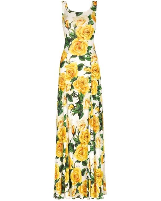 Dolce & Gabbana Metallic Rose-Print Maxi Dress