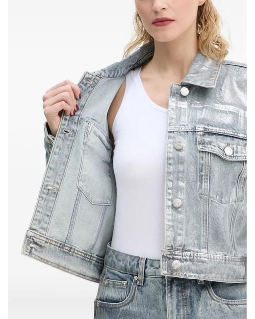 Gestuz Blue Metallic-Effect Denim Jacket
