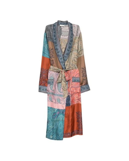 Pierre Louis Mascia White Paisley-Print Patchwork Belted Silk Coat