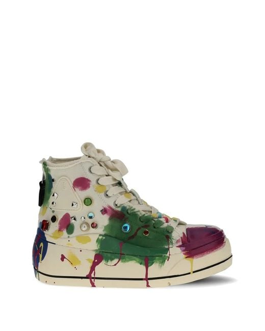 R13 Green Painted Embellished Sneakers