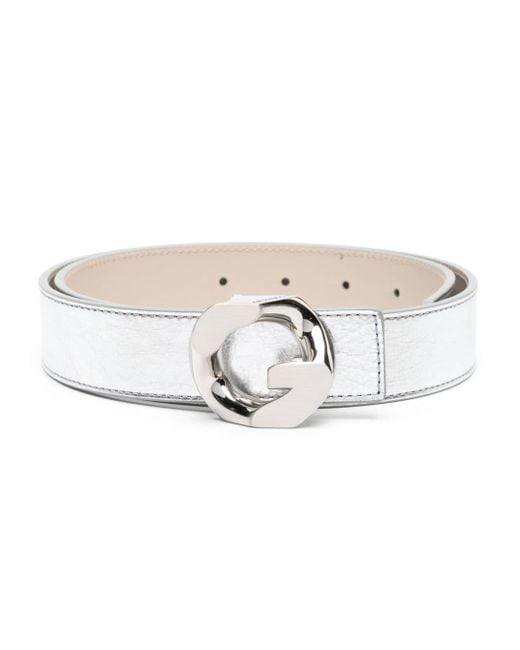 Givenchy White G-chain Buckle Leather Belt