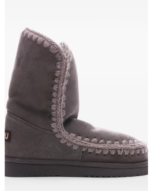 Mou Brown Eskimo 24 Crochet-Trim Sheepskin Boots