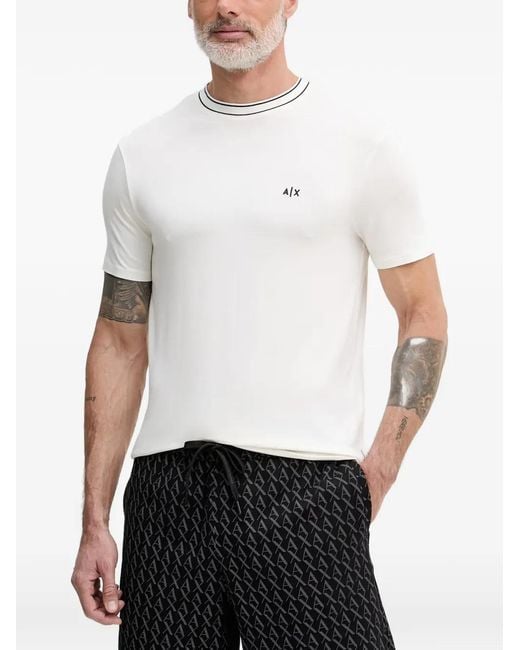 ARMANI EXCHANGE White Logo-Print Contrast-Trim T-Shirt for men