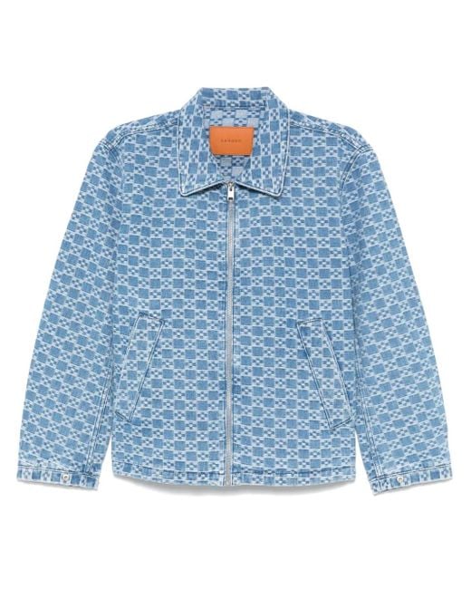 Sandro Blue Patterned-Jacquard Denim Jacket for men