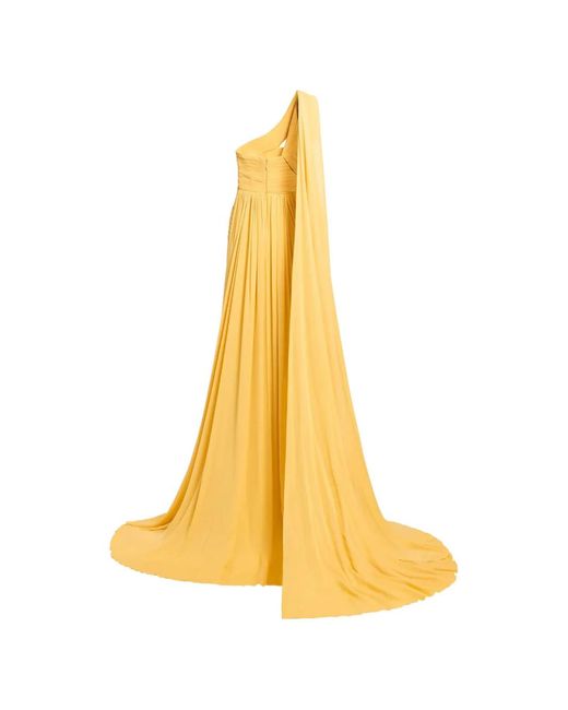 Elie Saab Metallic One-Shoulder Draped Silk Maxi Dress