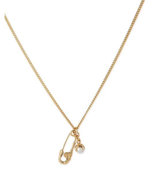 Emanuele Bicocchi Metallic Safety Pin Pearl-Pendant Necklace