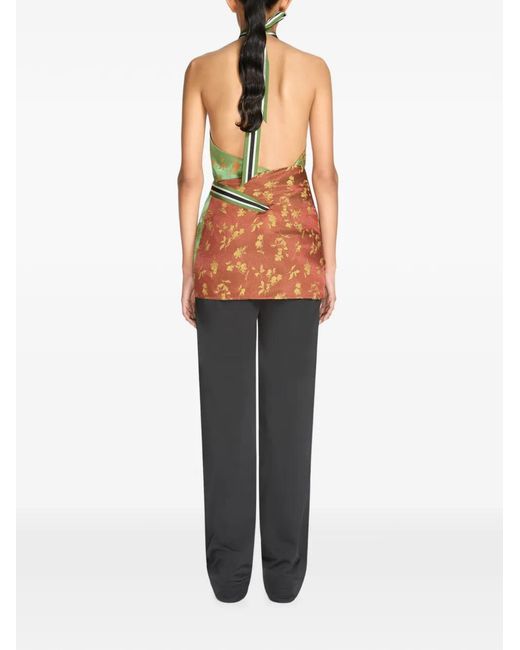 Dries Van Noten Green Jacquard Wrap Top