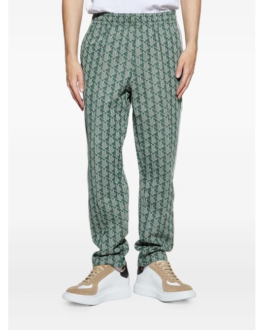 Lacoste Green Geometric-Pattern Side-Stripe Trousers for men