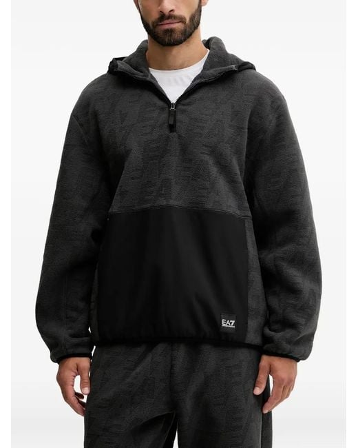 EA7 Black Half-Zip Hoodie for men
