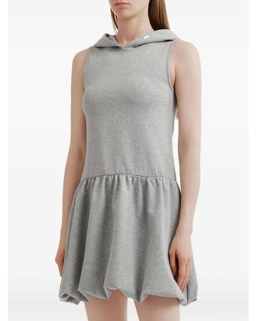 Mini Cream Gray Hooded Raw-Cut Dress