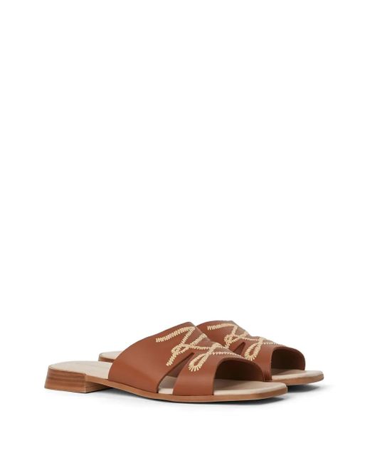 Karl Lagerfeld Brown Logo-Embroidered Slippers